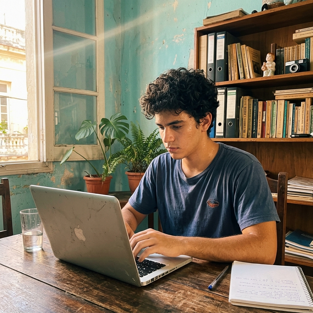 Joven cubano preparando su expediente en La Habana
